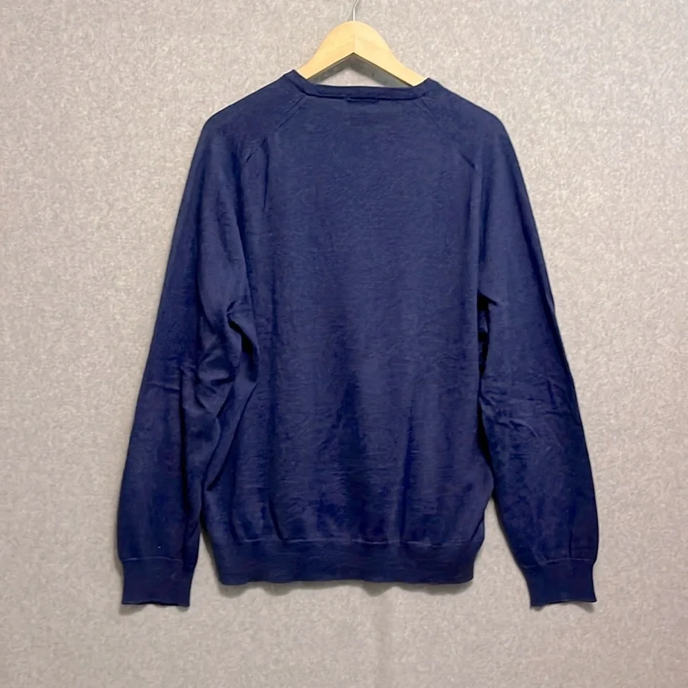 J. Crew Men's Cotton Cashmere Blend Sweater Size L Navy V-Neck